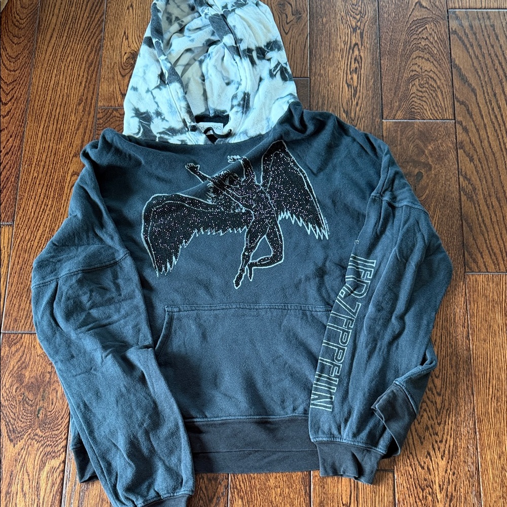Lauren Moshi Black Pullover Hoodie with White Tie-Dye Hood